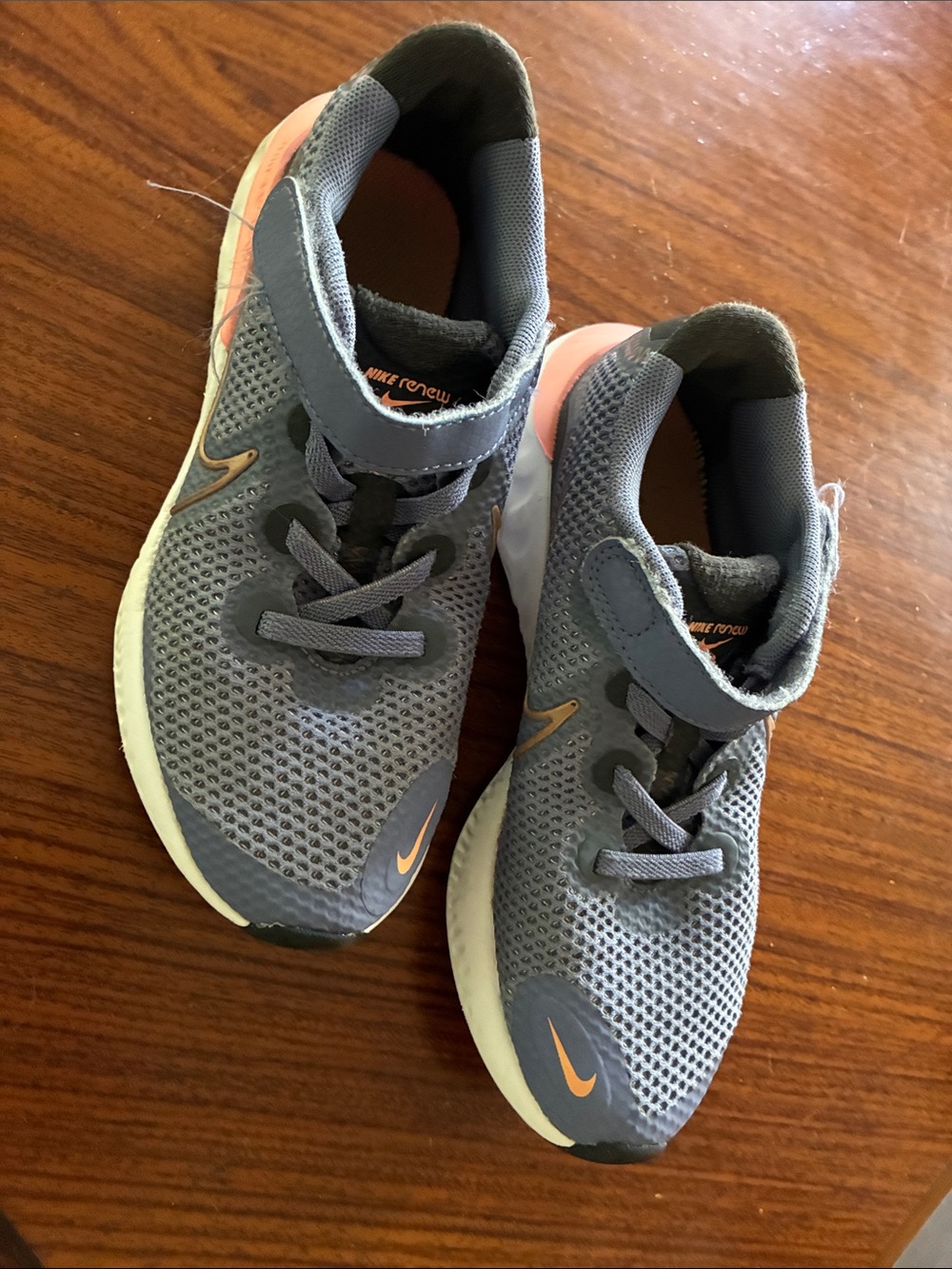 Nike Kids Gray and Orange Slip-On Mesh Sneakers